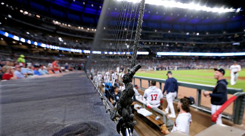 The protective netting at SunTrust Park currently runs to the far end of the dugouts, but will be extended to the foul poles.