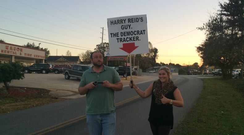 Staffers for Republican U.S. Senate candidate David Perdue like to call attention to trackers.