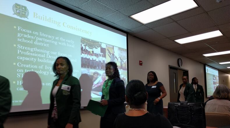 June 28, 2017 -- Atlanta -- Ivy Preparatory Academy leaders after their presentation to the State Charter Schools Commission Wednesday.