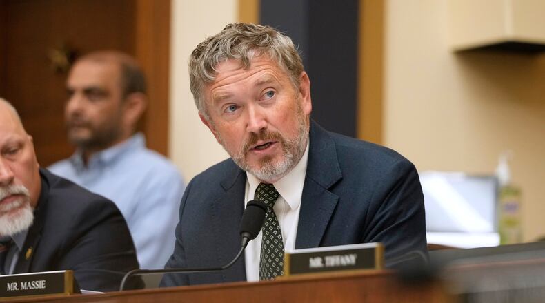FILE - Rep. Thomas Massie, R-Ky., speaks as FBI Director Kash Patel appears before the House Judiciary Committee, on Capitol Hill in Washington, Sept. 17, 2025. (AP Photo/Mark Schiefelbein, File)
