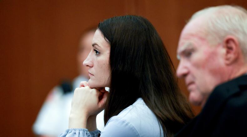 Lindsay Clancy, and her attorney Kevin Reddington , listen to testimony from Rebecca Jollotta, during Clancy's murder trial in Plymouth Mass., on Tuesday Aug. 11, 2026 in Plymouth, Mass. (Jonathan Wiggs/The Boston Globe via AP, Pool)