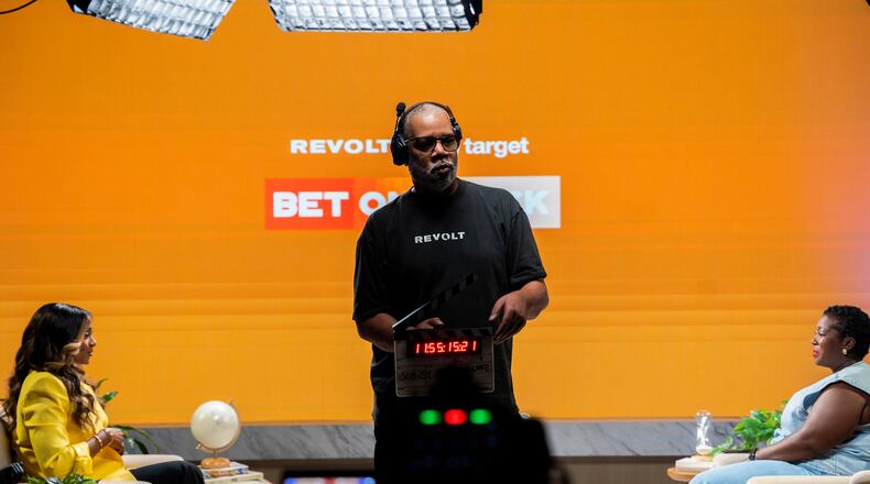 Filming takes place for REVOLT's "Bet on Black" series at REVOLT studios in Atlanta, Georgia on Monday, Aug. 26, 2024. (Olivia Bowdoin for the AJC).