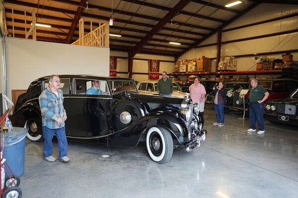 Mike Fowler drives a 1946 Rolls-Royce Silver Wraith at The Rolls-Royce Foundation in Mechanicsburg, Pa., Saturday, April 5, 2025. (AP Photo/Matt Rourke)