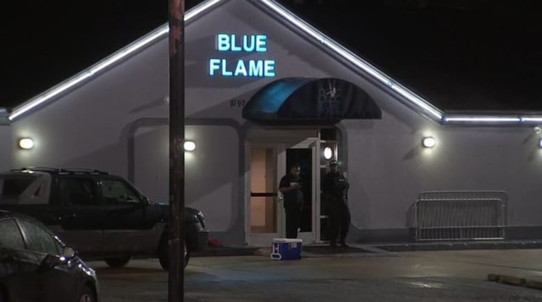 Two security officers were shot around 2 a.m. Tuesday at the Blue Flame adult nightclub, Atlanta police said.