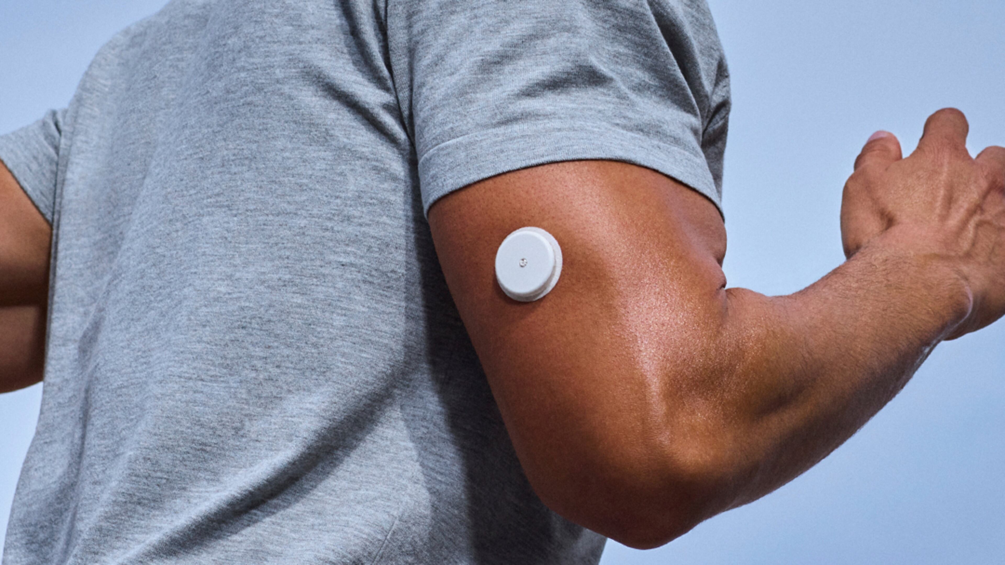 This image provided by Abbott’s Lingo division in July 2025, shows the Lingo wearable device for continuous glucose monitoring. (Abbott/Lingo via AP)