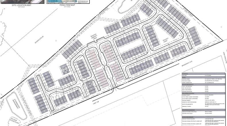 The Braselton Planning Commission will hold a public hearing at 7 p.m. April 27 to discuss a proposed development of 161 townhomes at Broadway Avenue/Ga. 124 and Josh Pirkle Road. (Courtesy Town of Braselton)