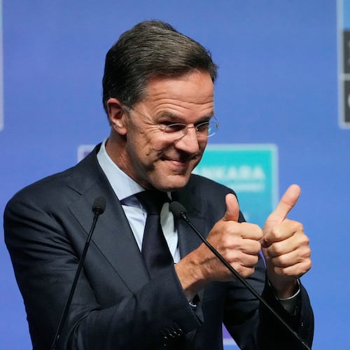 NATO Secretary General Mark Rutte speaks during a media conference at the International Media Center ahead of the NATO Summit in Ankara, Turkey, Monday, July 6, 2026. (AP Photo/Hussein Malla)
