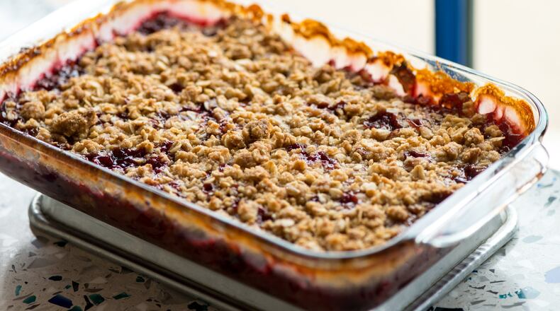 Peach Blackberry Lavender Crisp balances sweet-tart fruit with lavender sugar for a subtle but surprising burst of flavor. CONTRIBUTED BY MIA YAKEL