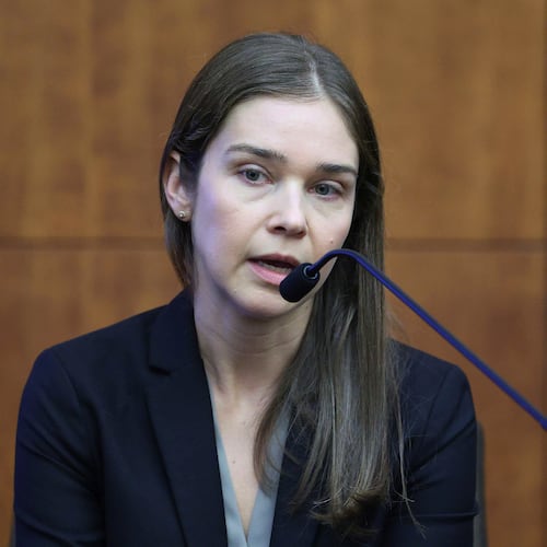 Psychiatrist Dr. Jennifer Tufts speaks on the witness stand during Lindsay Clancy's murder trial at Plymouth Superior Court in Plymouth, Mass., Monday, Aug. 10, 2026. (Greg Derr/The Patriot Ledger via AP, Pool)