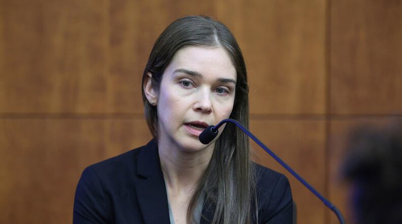 Psychiatrist Dr. Jennifer Tufts speaks on the witness stand during Lindsay Clancy's murder trial at Plymouth Superior Court in Plymouth, Mass., Monday, Aug. 10, 2026. (Greg Derr/The Patriot Ledger via AP, Pool)