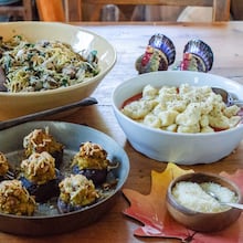 Updated Turkey Tetrazzini, Mashed Potato Gnocchi and Dressing-Stuffed Mushrooms are tasty ways to revamp Thanksgiving leftovers. (Virginia Willis for the AJC)