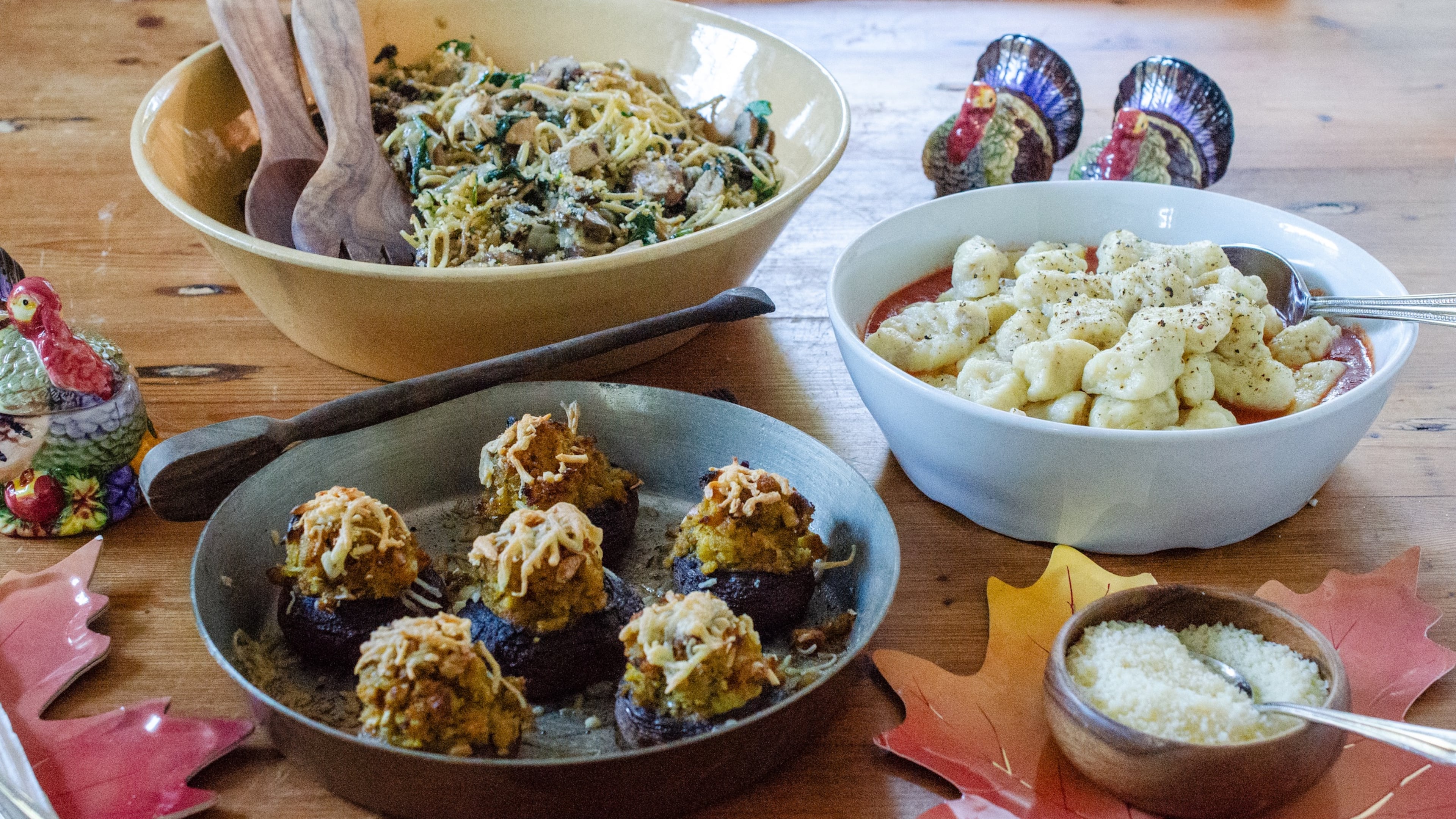Updated Turkey Tetrazzini, Mashed Potato Gnocchi and Dressing-Stuffed Mushrooms are tasty ways to revamp Thanksgiving leftovers. (Virginia Willis for the AJC)