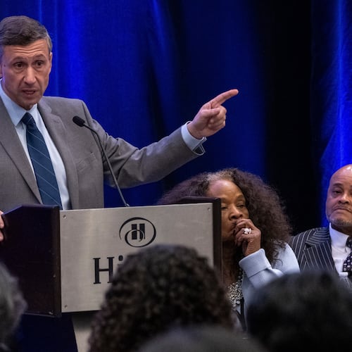 Democratic National Committee Chair Ken Martin speaks during the Black Caucus meeting as part of the DNC Summer Meeting, Thursday, Aug. 13, 2026, in Austin, Texas. (AP Photo/Joel Angel Juarez)