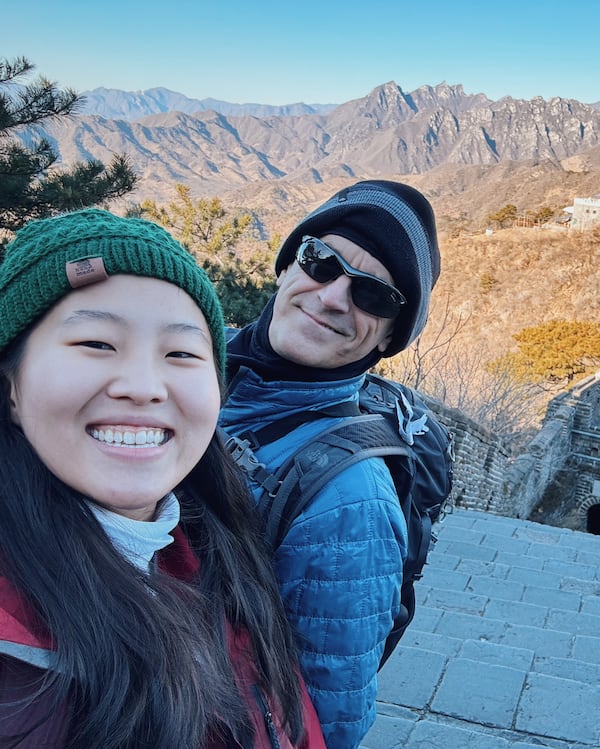 Abigail Kemp and her father, Michael Kemp, pose for a photo during their trip to China in December 2023 for her documentary, "Year of the Rabbit." (Courtesy of Abigail Kemp)
