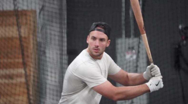 The Braves' Matt Olson works on his swing at the Maven Baseball Lab. Photo courtesy of Maven Baseball Lab.