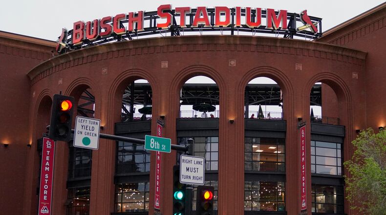 FILE - The Busch Stadium is seen on May 4, 2021, in St. Louis. (AP Photo/Jeff Roberson, File)