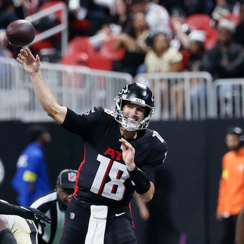 Atlanta Falcons quarterback Kirk Cousins throws the ball during the second half of an NFL football game against the New Orleans Saints at Mercedes-Benz Stadium in Atlanta on Sunday, Jan. 4, 2026. (Miguel Martinez/AJC)