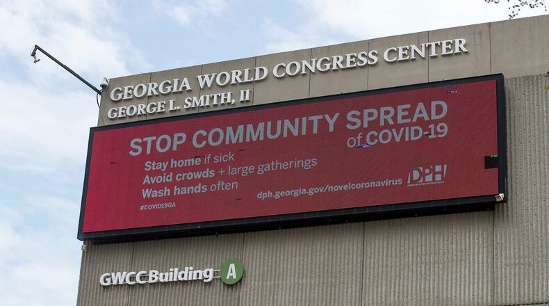 04/07/2020 - Atlanta, Georgia - The exterior of the Georgia World Congress Center in Atlanta, Tuesday, April 7, 2020. State officials are quietly preparing to establish three large emergency hospitals across Georgia, including one at the Georgia World Congress Center in Atlanta, as they race to open more beds ahead of an expected surge in coronavirus cases. (ALYSSA POINTER / ALYSSA.POINTER@AJC.COM)
