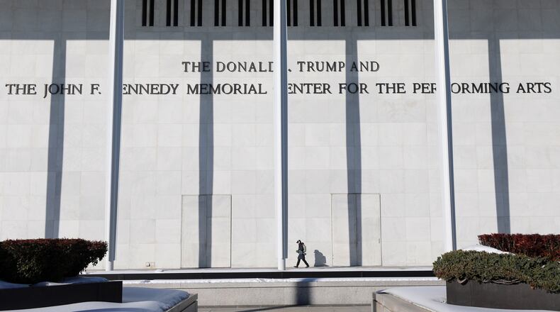 FILE - A woman walks outside The John F. Kennedy Memorial Center For The Performing Arts on Feb. 2, 2026, in Washington. (AP Photo/Rahmat Gul, File)
