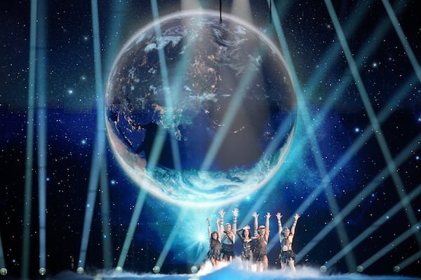 Justyna Steczkowska from Poland performs the song "GAJA" during the dress rehearsal for the Grand Final of the 69th Eurovision Song Contest, in Basel, Switzerland, Friday, May 16 2025. (AP Photo/Martin Meissner)
