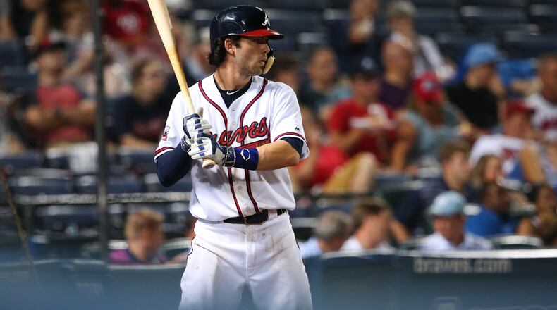 Braves shortstop Dansby Swanson waits on deck against the Washington Nationals at Turner Field Aug. 18, 2016 in Atlanta.