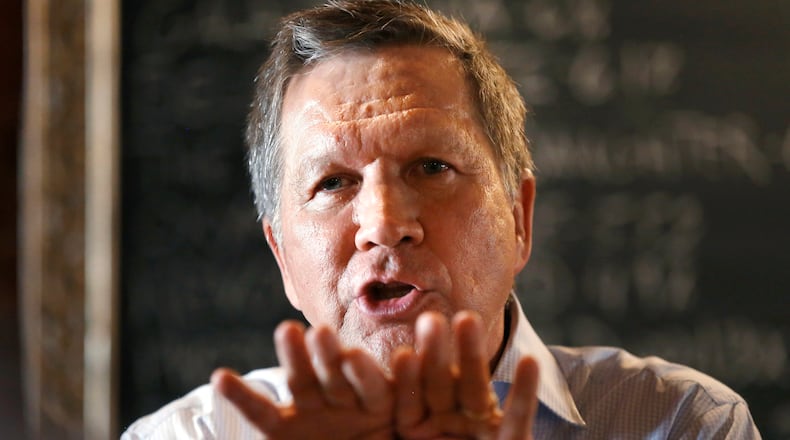 Republican Ohio Gov. John Kasich speaks to an audience at a restaurant last week in Nashua, N.H. Kasich, a two-term Ohio governor and former member of the U.S. House, is one of the lesser-known Republicans considering a White House bid. AP/Steven Senne