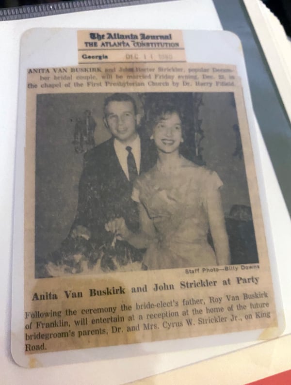 On Dec. 14, 1960, Anita Von Buskirk and John Strickler announced their pending marriage in The Atlanta Journal-Constitution. On their 65th wedding anniversary, they returned to where they think they had their first date: the Plaza Theatre. (Courtesy)