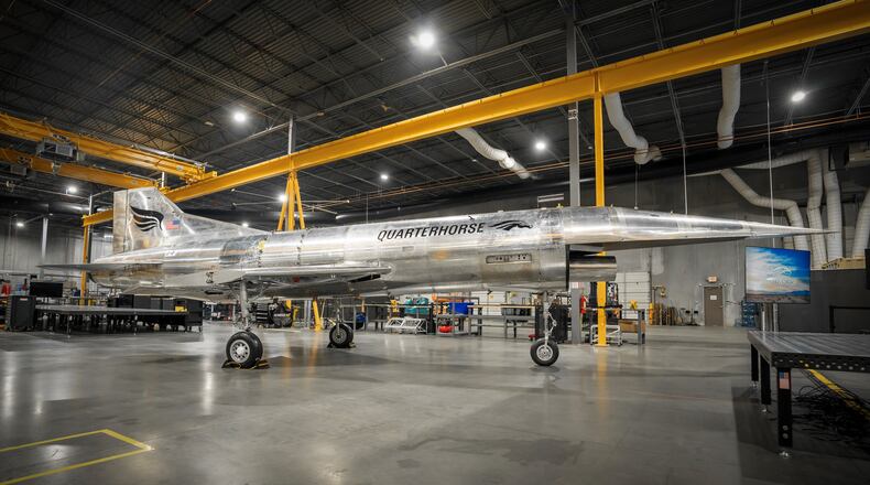 Hermeus on Thursday, March 28, 2024 unveiled its Quarterhorse Mk 1 aircraft at its facilities in Doraville, Georgia. Source: Hermeus