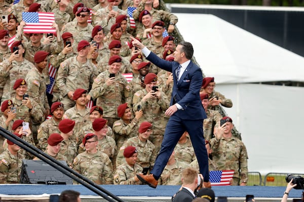 U.S Secretary of Defense Pete Hegseth speaks at Fort Bragg, N.C., Tuesday, June 10, 2025. (AP Photo/Karl DeBlaker)