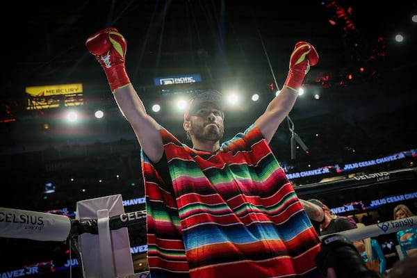 FILE - Julio Cesar Chavez Jr. arrives for his cruiserweight boxing match against Jake Paul, in Anaheim, Calif., June 28, 2025. (AP Photo/Etienne Laurent, File)