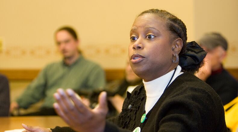 Cynthia McKinney, a former Georgia congresswoman, talks at a news conference Tuesday, Dec. 11, 2007, in Madison, Wis. where she was seeking the nomination of the Green Party for president. (AP Photo/Andy Manis)