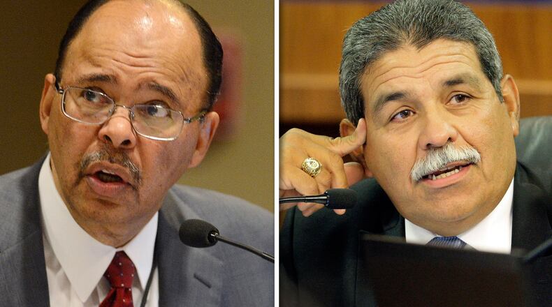 Atlanta schools Superintendent Erroll Davis (left) plans to retire this year; Cobb County Superintendent Michael Hinojosa plans to resign at the end of the school year. Superintendents keep their jobs about six years in suburban and rural areas, but only three years on average in urban districts, one expert says. Davis and Hinojosa became chiefs of their respective metro districts in 2011.