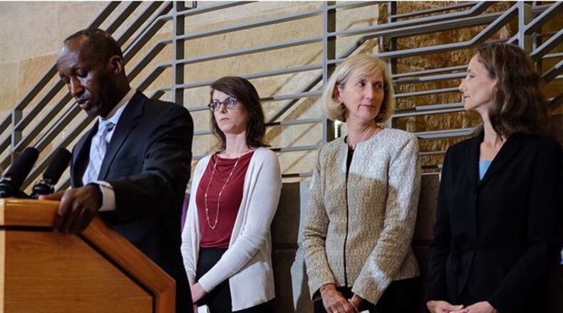 City Manager Marc Ott spoke Wednesday about the training offered to some city staffers as a majority female City Council took office earlier this year. From left, council members Ellen Troxclair, Ann Kitchen and Kathie Tovo shared their concerns about the training.