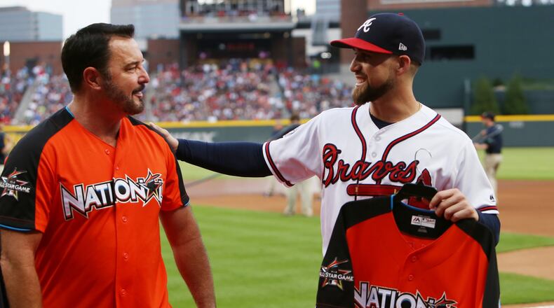 Braves center fielder Ender Inciarte is presented with the National League jersey for the All-Star game. (AP Photo)