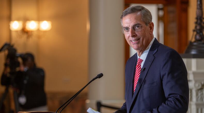 Secretary of State Brad Raffensperger, show here in a 2024 file photo, announced a new program on Wednesday aimed at protecting survivors of family and domestic violence. (Jenni Girtman for the AJC)