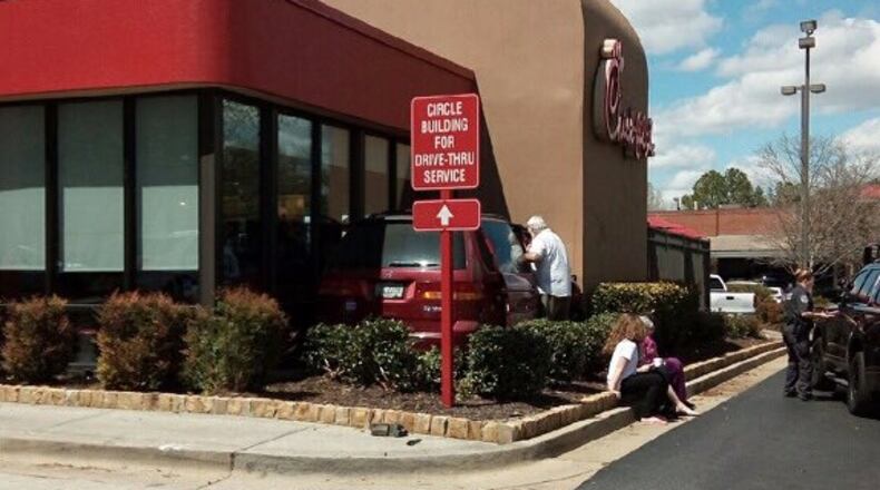 An elderly woman accidentally drove into a Chick-fil-A on Peachtree Industrial Boulevard in Duluth.