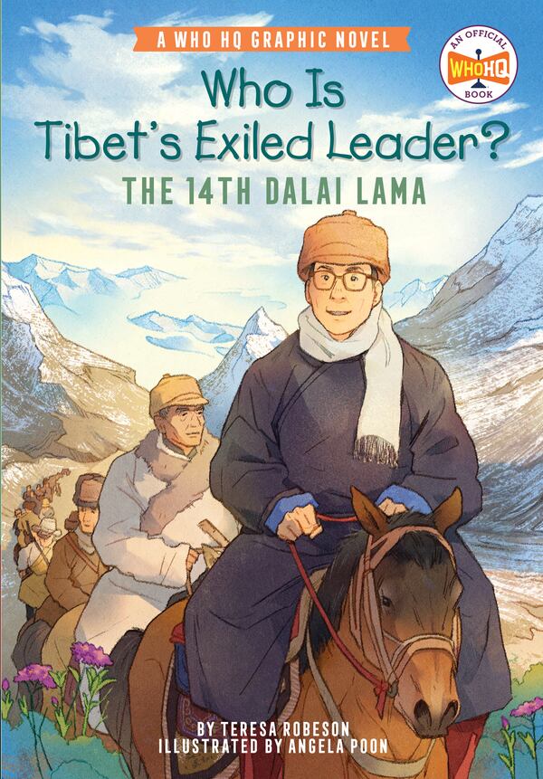 This image provided by Penguin Random House LLC, shows the book cover of "Who Is Tibet's Exiled Leader?: The 14th Dalai Lama" (Penguin Random House LLC via AP)