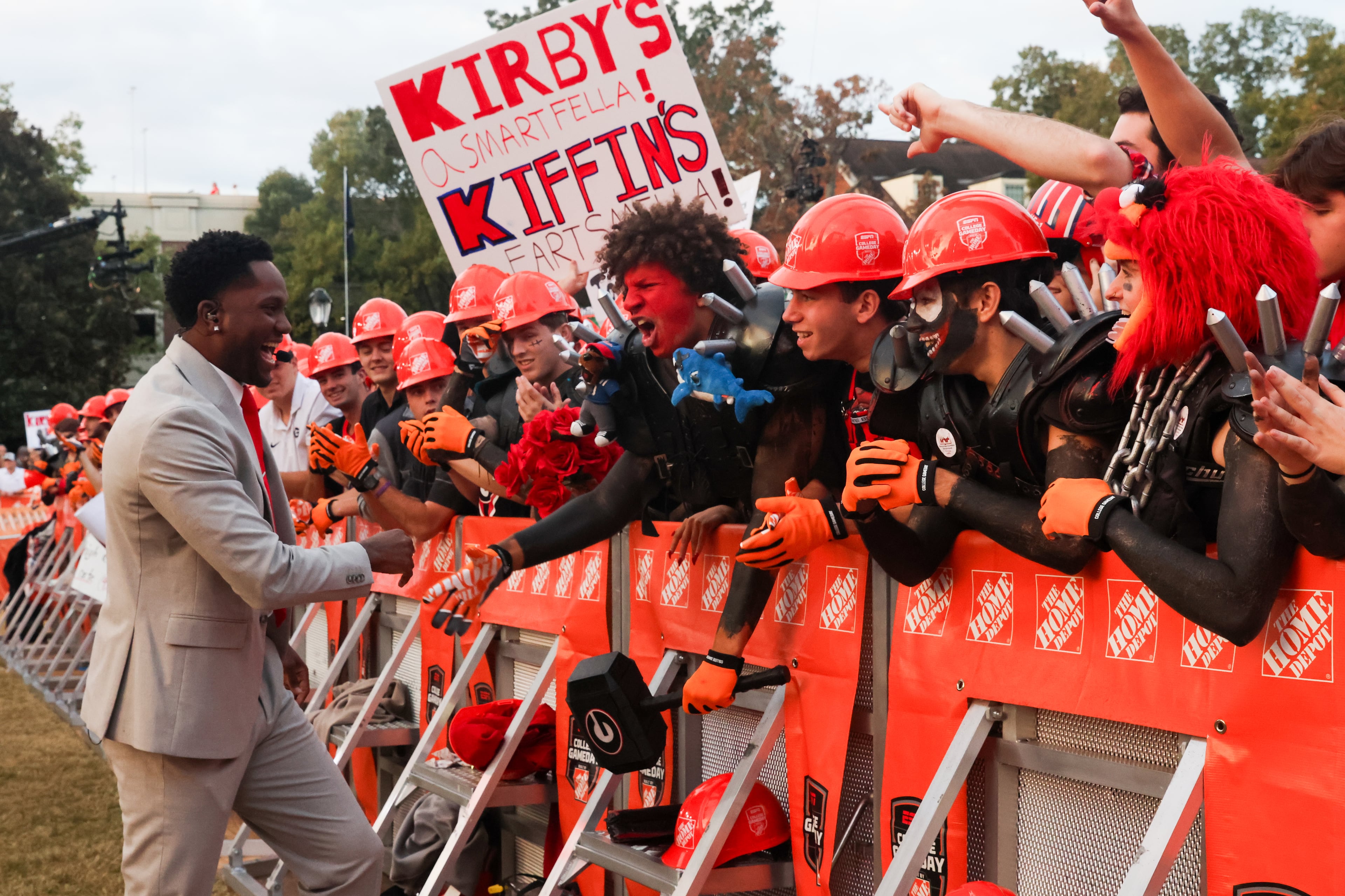 Countdown to GameDay host Harry Douglas greets the crowd before the ESPN College GameDay broadcast from Myers Quad at UGA on Saturday, Oct. 18, 2025. (C.J. Bartunek for the AJC)