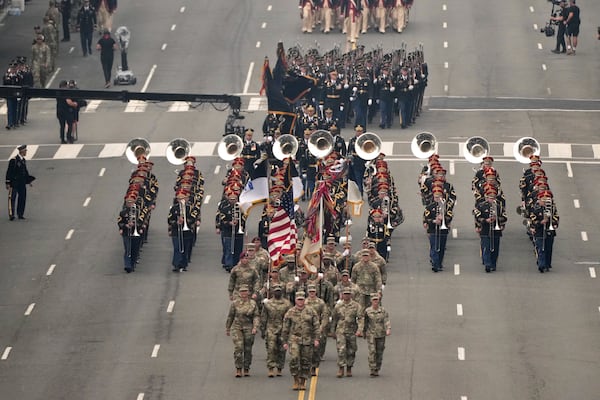 A military parade commemorating the Army's 250th anniversary and coinciding with President Donald Trump's 79th birthday, Saturday, June 14, 2025, in Washington. (AP Photo/Jacquelyn Martin)