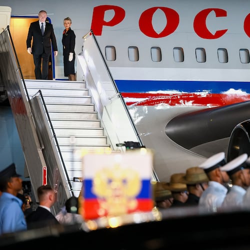 Russian President Vladimir Putin, left, leaves the plane upon his arrival for the BRICS Summit in New Delhi, India, on Friday, Sept. 11, 2026. (Vladimir Smirnov, Sputnik, Kremlin Pool Photo via AP)