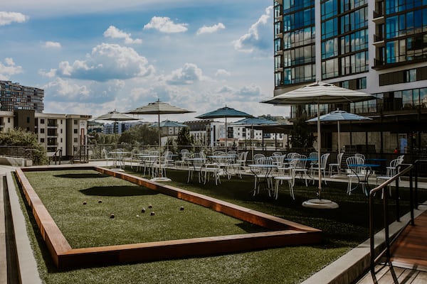 With a bocce court and outdoor bar, Indaco's open-air patio overlooks the Eastside Beltline. (Courtesy of Heidi Harris)