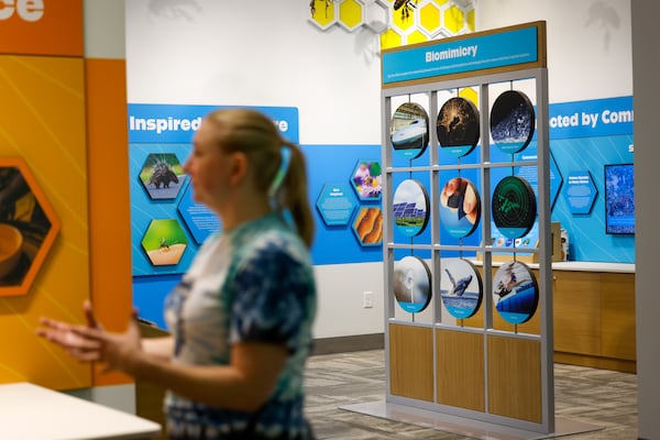 Sarah Arnold Martino, director of education at the Fernbank Museum, gives a tour of the Orkin Discovery Zone. The planning for this new exhibit has been underway for several years, Martino says. (Arvin Temkar/AJC)