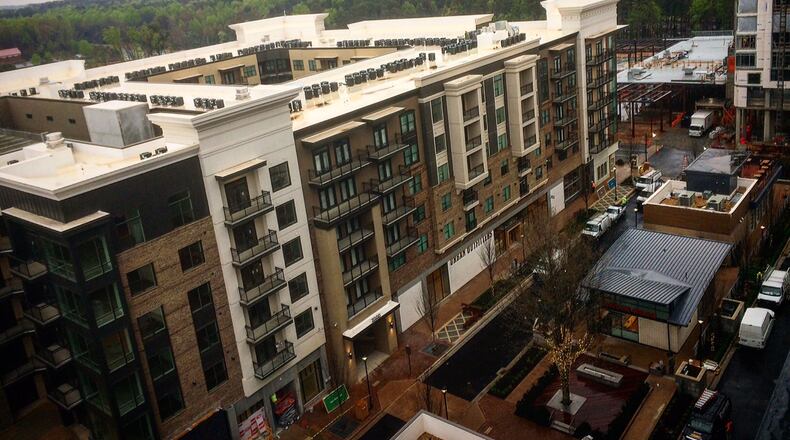 A look down on Avalon's expansion from the top floor of a nine-story office building, where Microsoft and other businesses will have offices. // Mitchell Northam, AJC