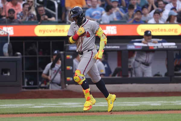 Braves right fielder Ronald Acuña Jr. during his third-inning home run trot.