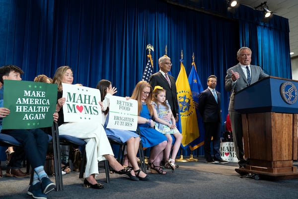 Health and Human Services Secretary Robert F. Kennedy Jr. speaks during a news conference on the FDA's intent to phase out the use of petroleum-based synthetic dyes in the nation's food supply at the Hubert Humphrey Building Auditorium in Washington, Tuesday, April 22, 2025. (AP Photo/Jose Luis Magana)