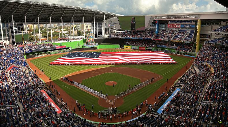 MIAMI, FL - APRIL 06: A general view of Marlins Park during Opening Day between the Miami Marlins and the Atlanta Braves on April 6, 2015 in Miami, Florida. (Photo by Mike Ehrmann/Getty Images)