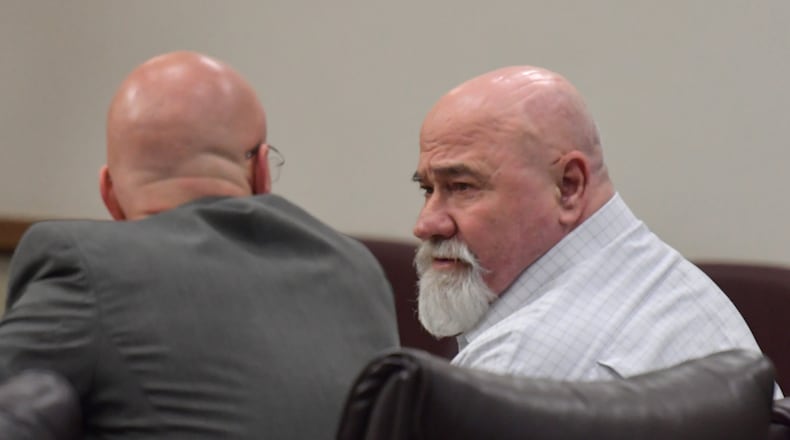 June 25, 2018 Griffin - Franklin Gebhardt (right) confers with his attorney Larkin Lee (left) during the murder trial of Franklin Gebhardt in front of Spalding County Superior Court Judge W. Fletcher Sams at the Spalding County Courthouse on Tuesday, June 25, 2018. HYOSUB SHIN / HSHIN@AJC.COM