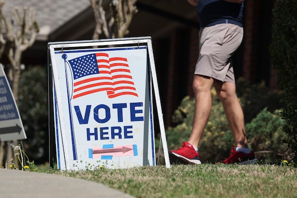 A voter leaves the Oak Road Lutheran Church after casting his ballot for the special election for the House District 94 election in March 2025. (Jason Getz/AJC)
