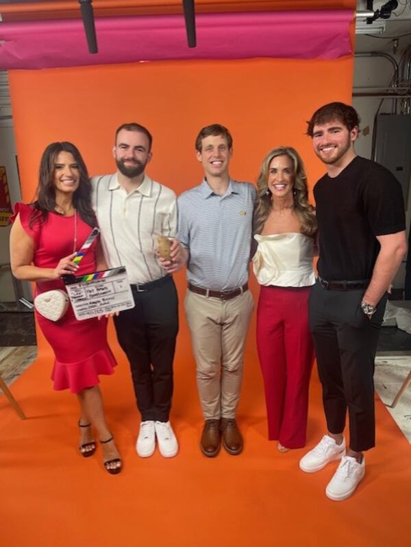 Lise Smith (left) and Nicci Smith (second from right) appear on Netflix's "Love on the Spectrum" with their sons, Connor (second from left) and Tanner (center). The two moms recently launched their podcast "Talk to Me, Sis." Jack Tomlinson (right) initially lobbied "Love on the Spectrum's" director to include his brother in the show.