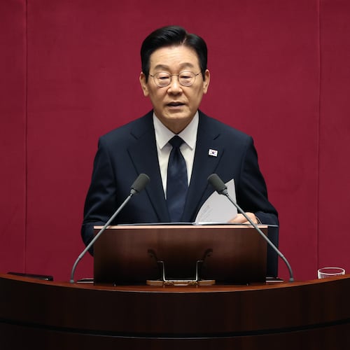 South Korean President Lee Jae Myung speaks at the National Assembly in Seoul, South Korea, Tuesday, Nov. 4, 2025. (Chung Sung-Jun/Pool Photo via AP)